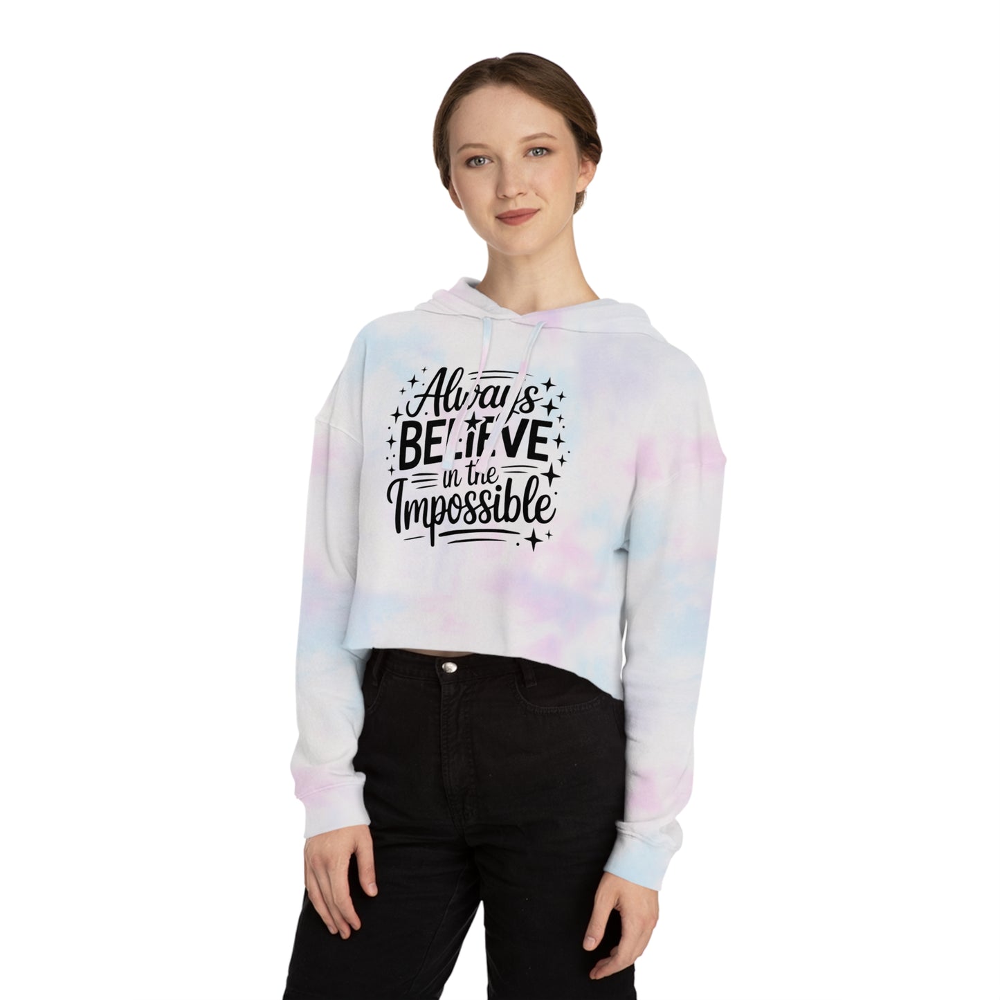 Cropped Hoodie — "Reach Beyond the Ordinary" Hand-Lettered Sparkle Sweatshirt