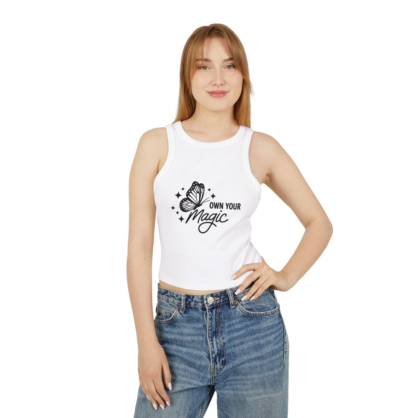 Racer Tank — "Own Your Magic" Butterfly Crop Tank Top