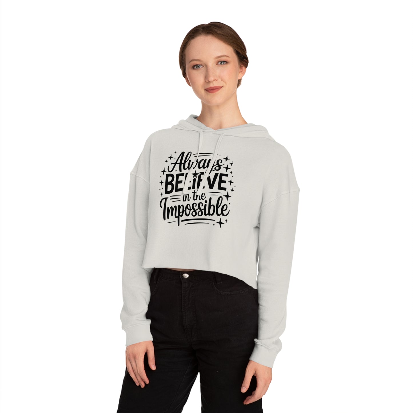 Cropped Hoodie — "Reach Beyond the Ordinary" Hand-Lettered Sparkle Sweatshirt
