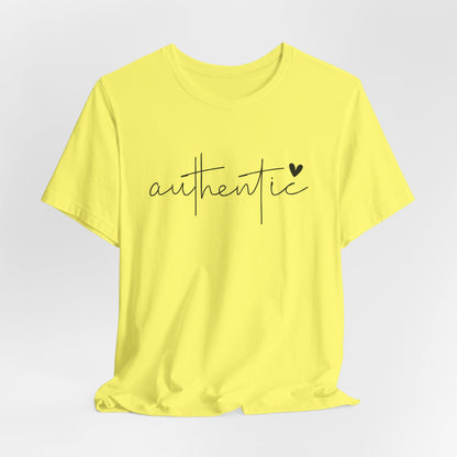 Authentic Script Tee — "authentic" Handwritten Heart Graphic T-Shirt