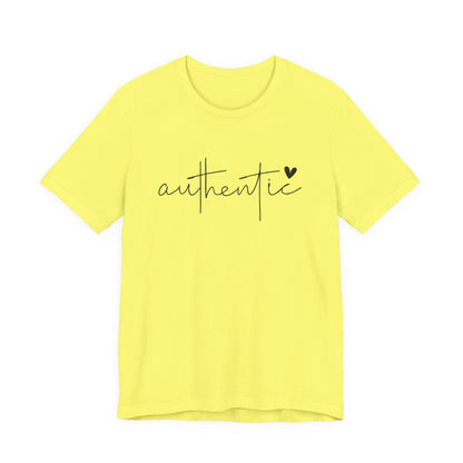 Authentic Script Tee — "authentic" Handwritten Heart Graphic T-Shirt