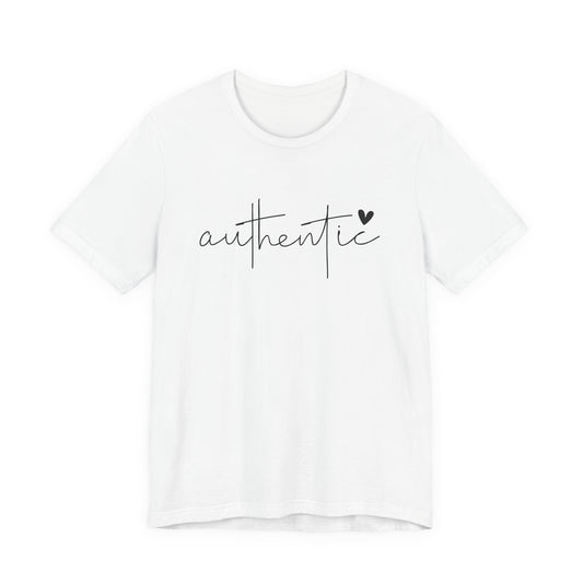 Authentic Script Tee — "authentic" Handwritten Heart Graphic T-Shirt