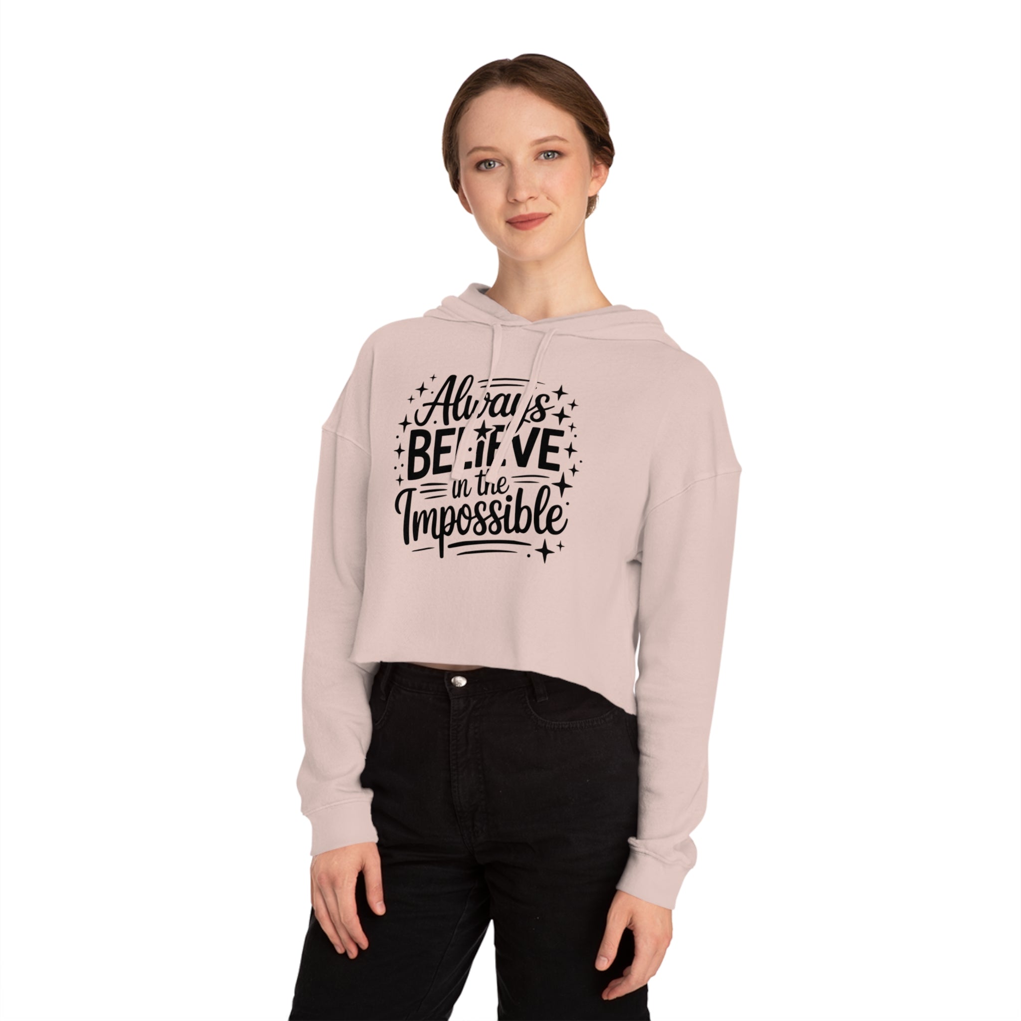 Cropped Hoodie — "Reach Beyond the Ordinary" Hand-Lettered Sparkle Sweatshirt