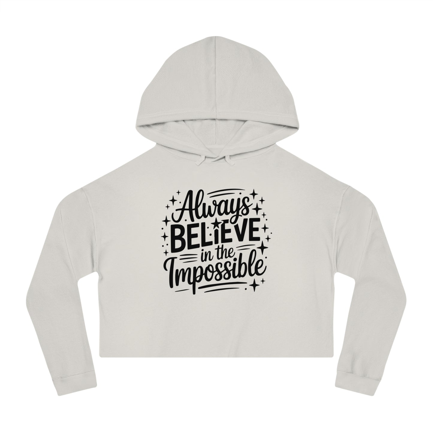 Cropped Hoodie — "Reach Beyond the Ordinary" Hand-Lettered Sparkle Sweatshirt