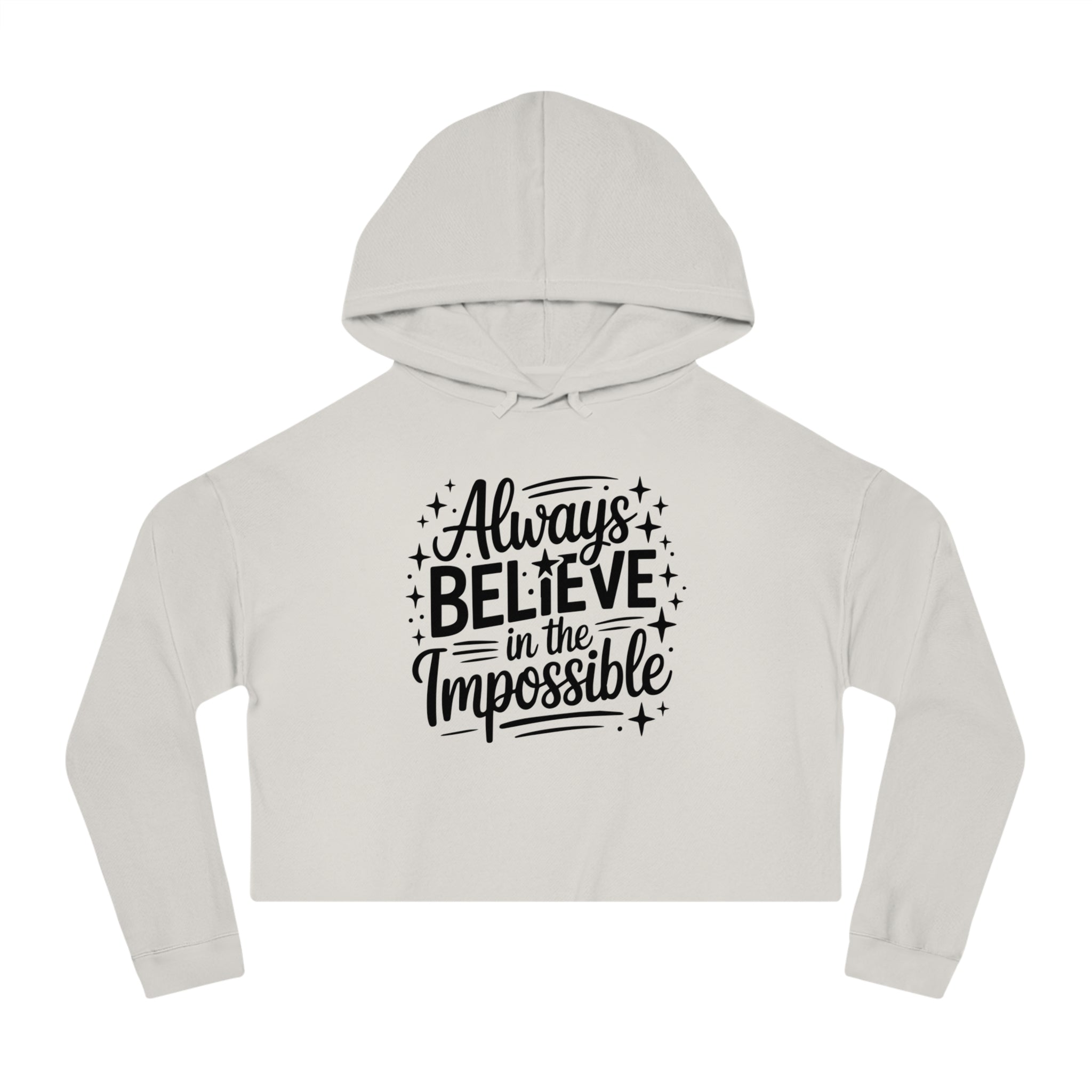 Cropped Hoodie — "Reach Beyond the Ordinary" Hand-Lettered Sparkle Sweatshirt