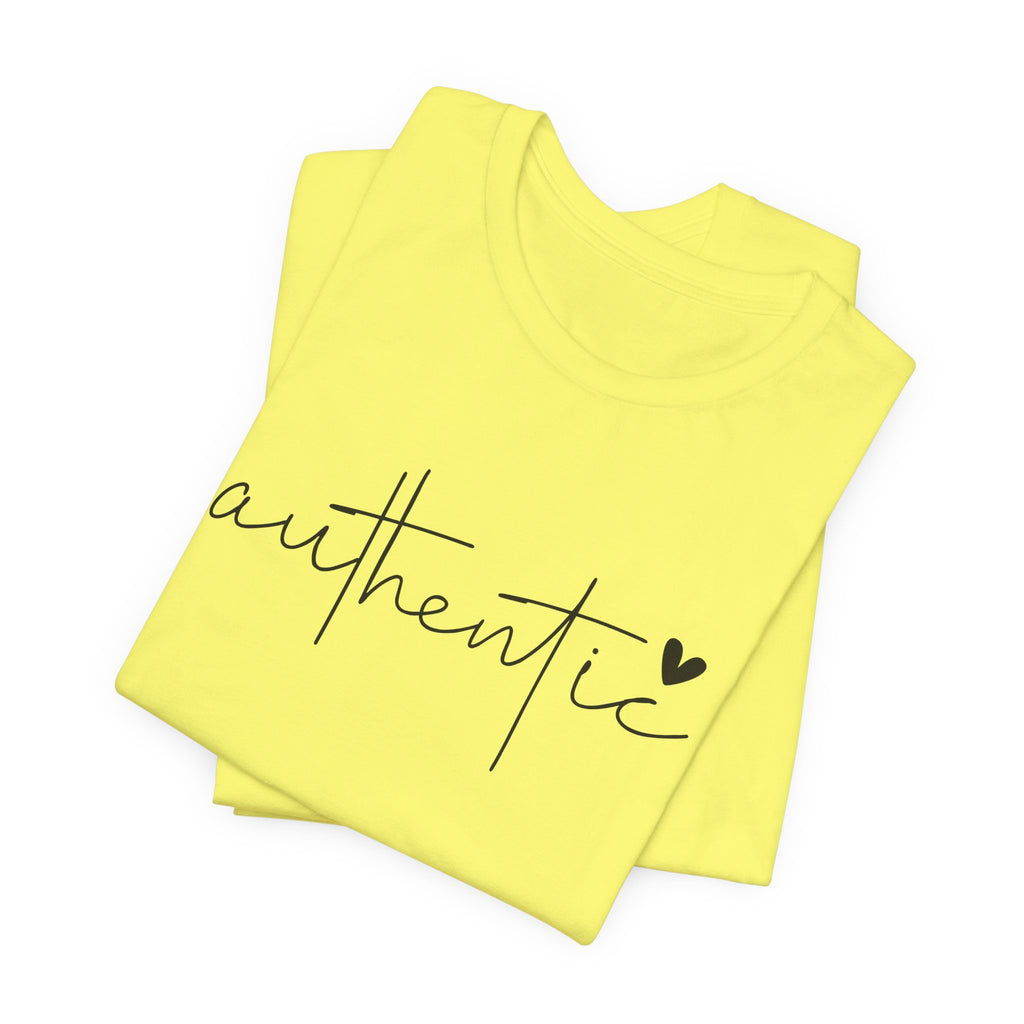 Authentic Script Tee — "authentic" Handwritten Heart Graphic T-Shirt