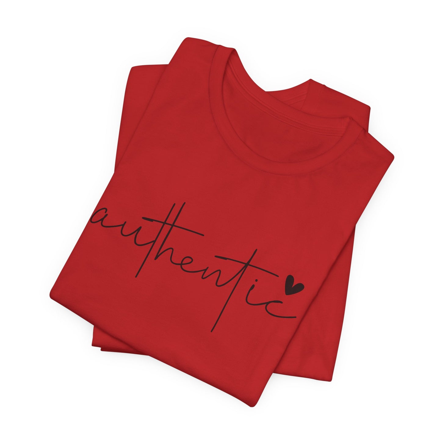 Authentic Script Tee — "authentic" Handwritten Heart Graphic T-Shirt