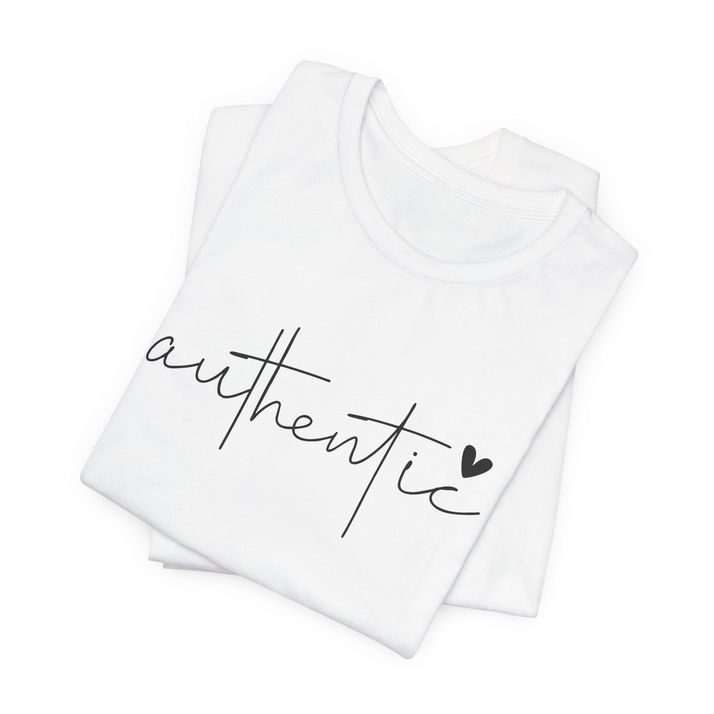 Authentic Script Tee — "authentic" Handwritten Heart Graphic T-Shirt