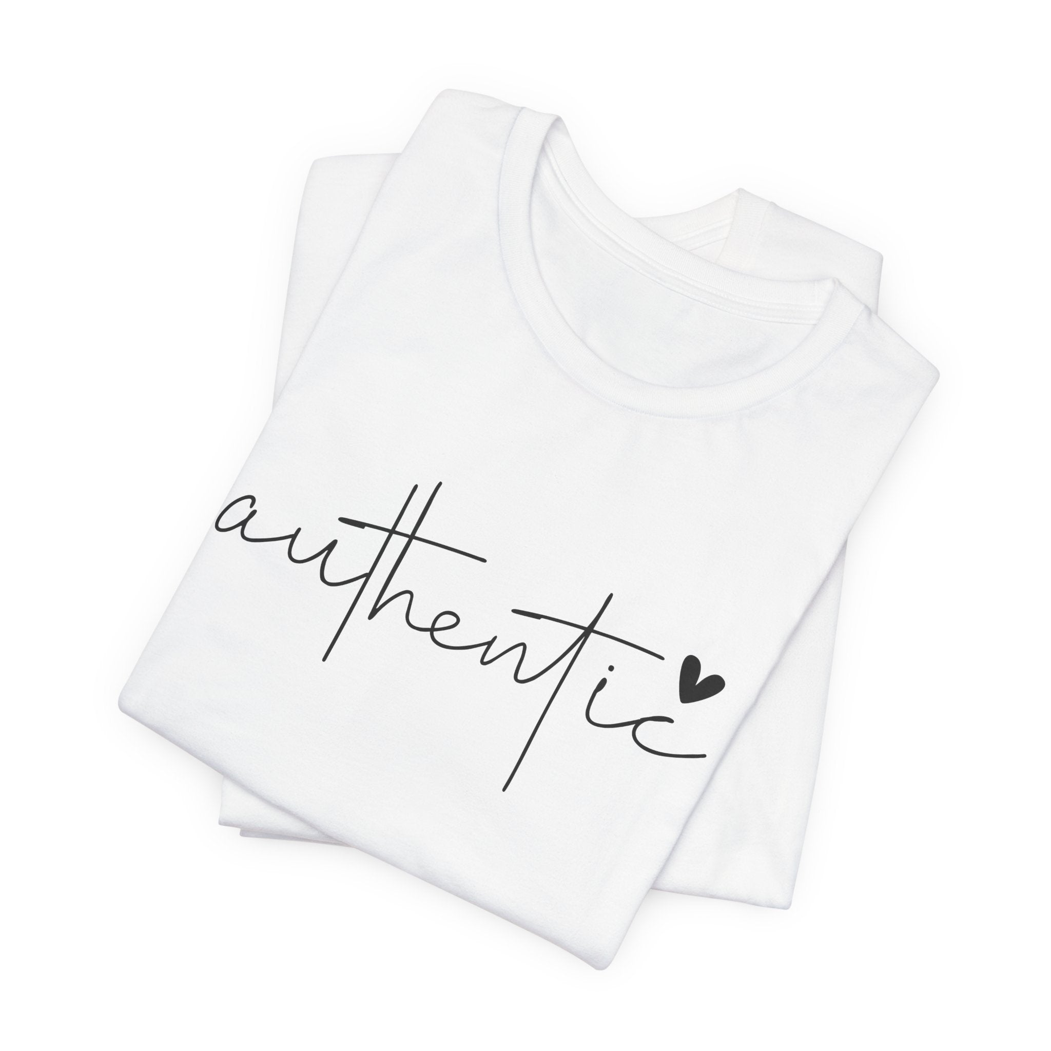 Authentic Script Tee — "authentic" Handwritten Heart Graphic T-Shirt